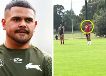 Image of Latrell Mitchell and new recruit at Rabbitohs training raises eyebrows ahead of 2026